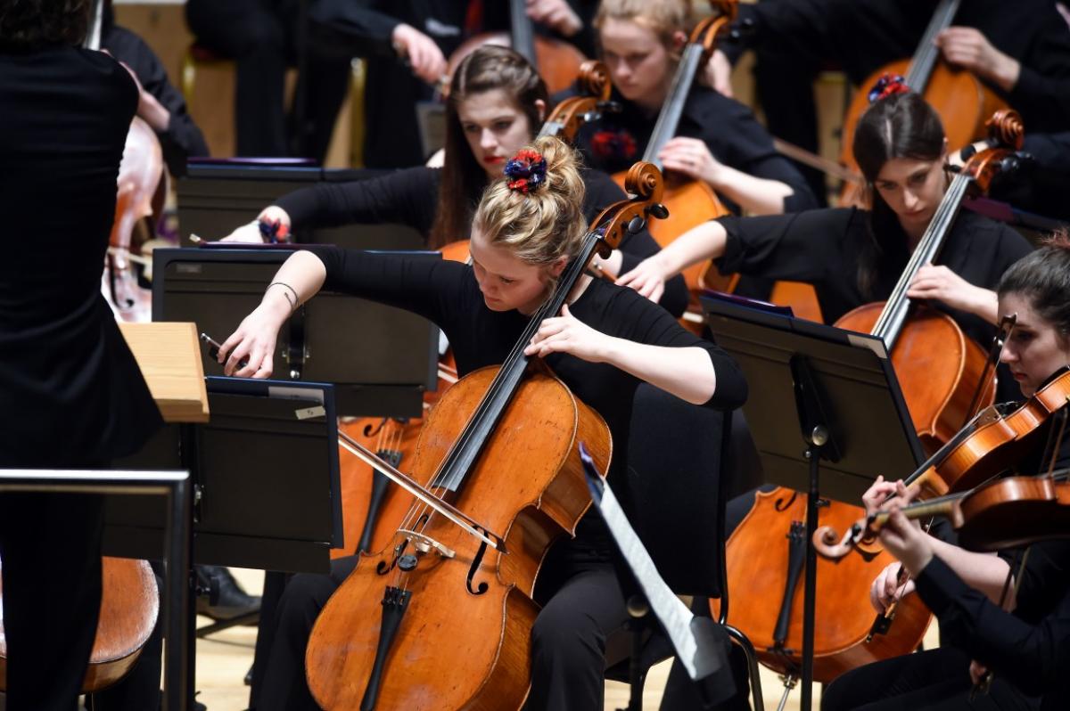 NYOS Symphony Orchestra performance complete with tartan corsages at Glasgow City Halls, April 2015