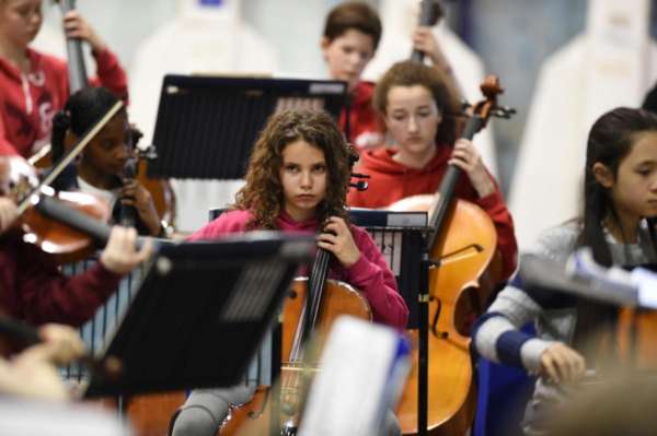 A young cellist rehearsing with NYOS Junior Orchestra at Strathallan School in July 2015