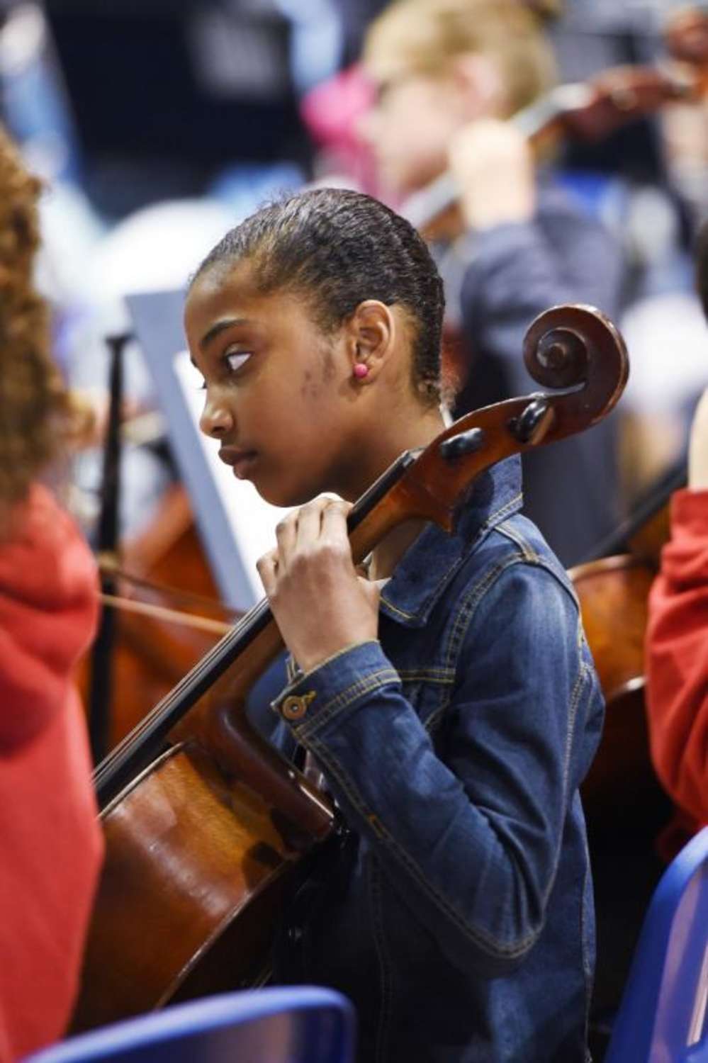 A young cellist rehearsing with NYOS Junior Orchestra at Strathallan School in July 2015