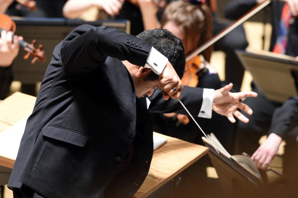 Conductor Alpesh Chauhan with NYOS Symphony Orchestra at City Halls, Glasgow 9/4/16