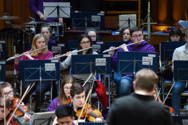 NYOS Senior Orchestra wind section during final rehearsals at Ayr Town Hall, 15/4/16