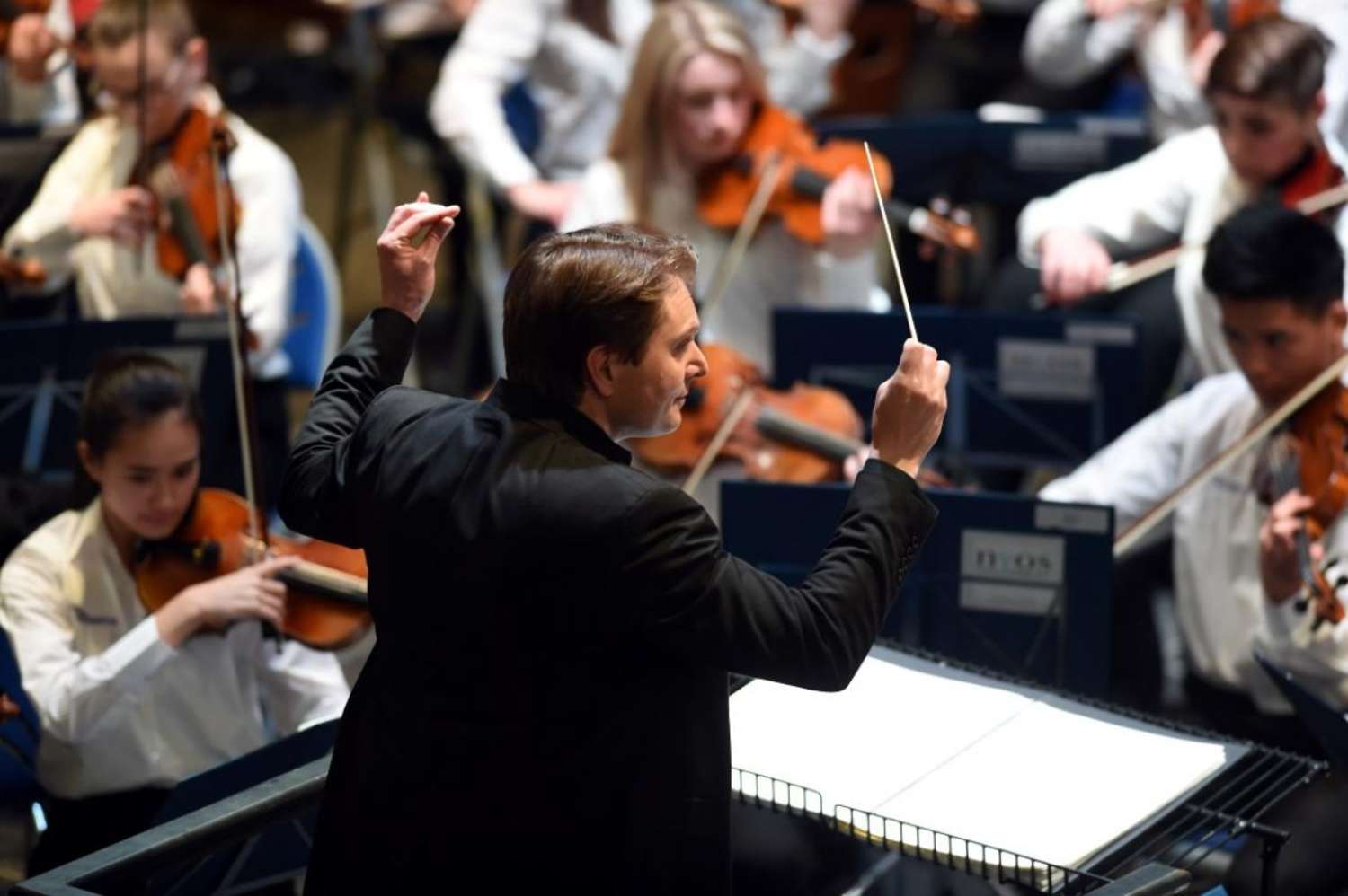 The inspiring James Lowe with NYOS Senior Orchestra at Ayr Town Hall, 15/4/16