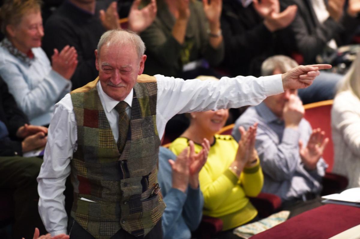 Composer John Maxwell Geddes, takes a bow after the performance of \'Strathclyde Dances\' at Ayr Town Hall, 15/4/16
