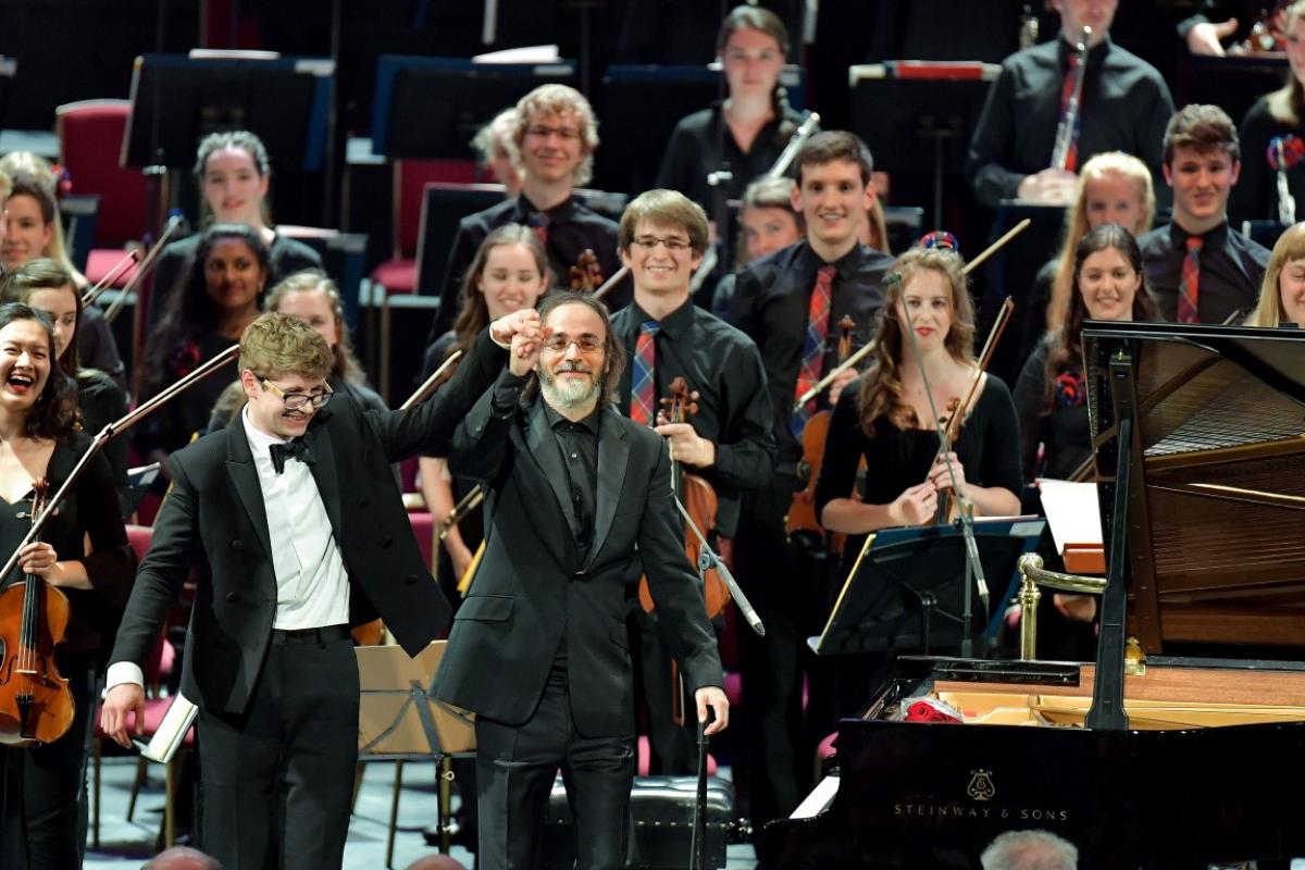 Pavel Kolesnikov and Ilan Volkov with NYOS Symphony Orchestra