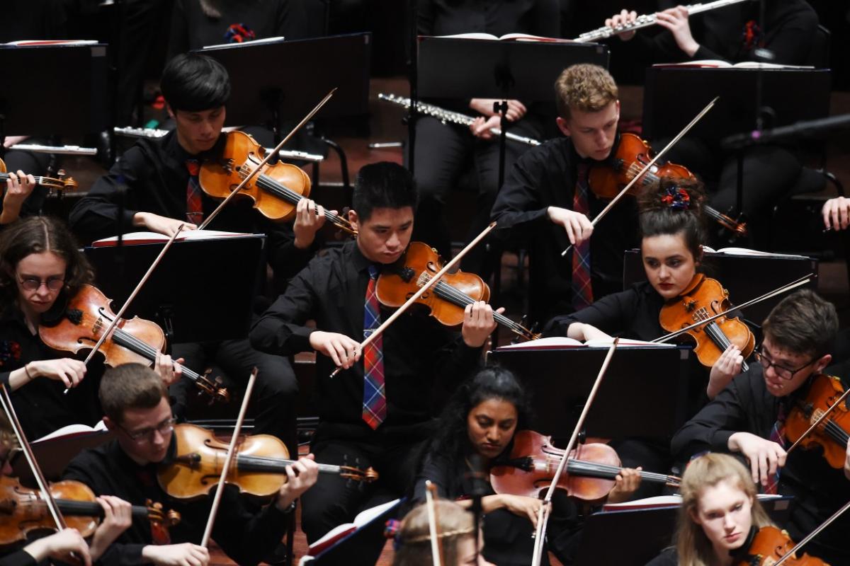 NYOS strings looking dashing in their tartan ties and corsages at the Usher Hall, April 2017