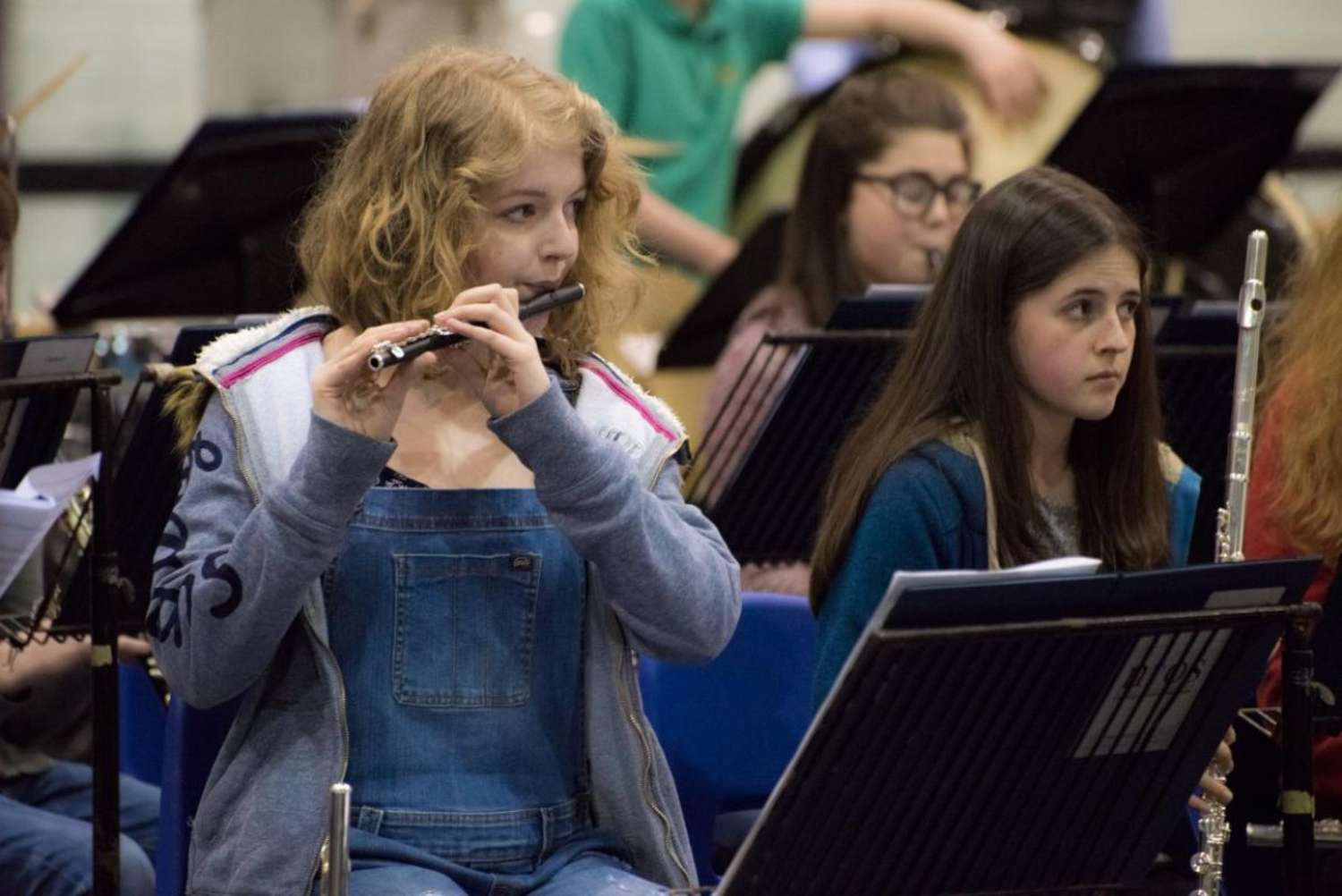 Piccolo practising in rehearsal at Strathallan School, March 2017