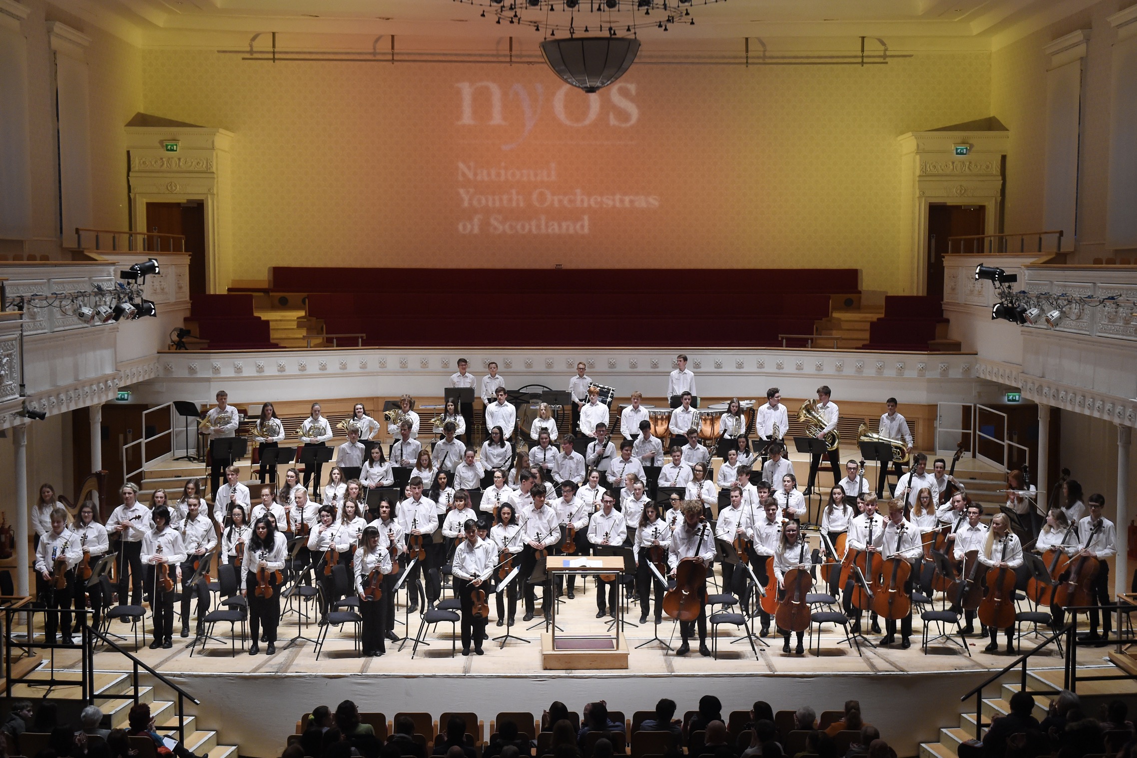 Orchestra bow with conductor Catherine Larsen-Maguire at Glasgow\'s City Halls, April 2018