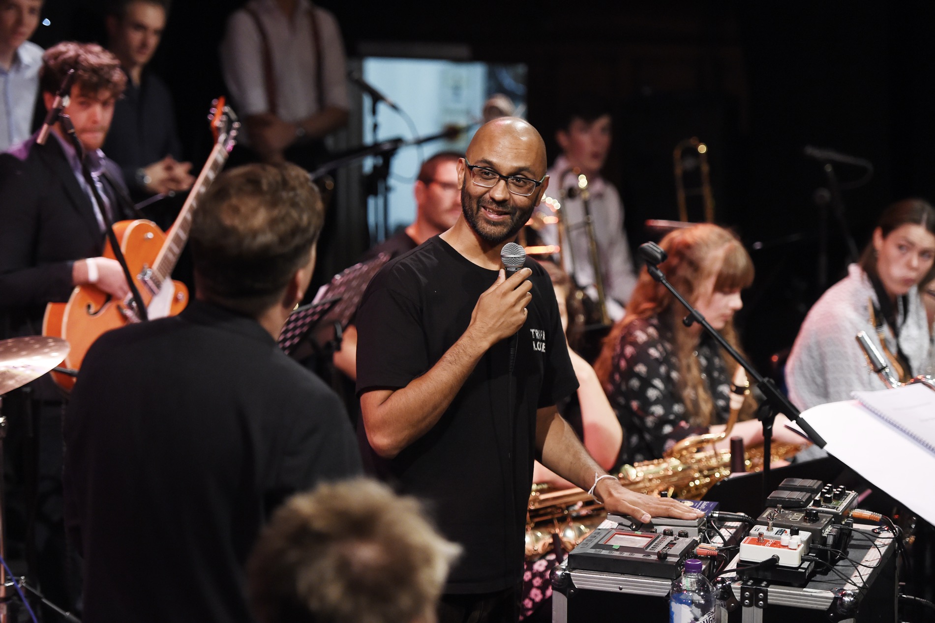 Jason Singh introducing his next adventure into sound at Edinburgh Jazz & Blues Festival hub venue, Teviot Row, 22 July 2018