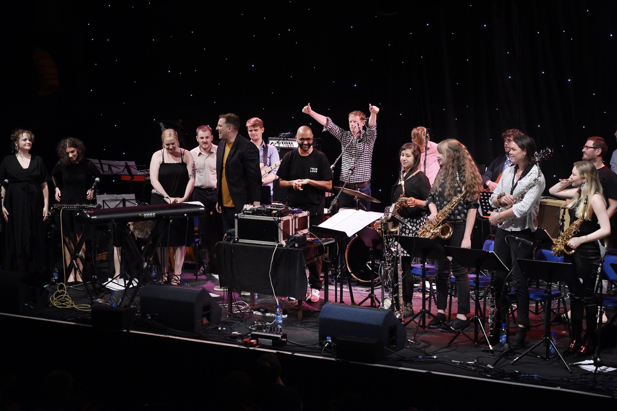 A big thumbs up from Andrew Bain and a huge round of applause at the end of the Orchestra\'s sold-out performance at Edinburgh Jazz & Blues Festival hub venue, Teviot Row, 22 July 2018
