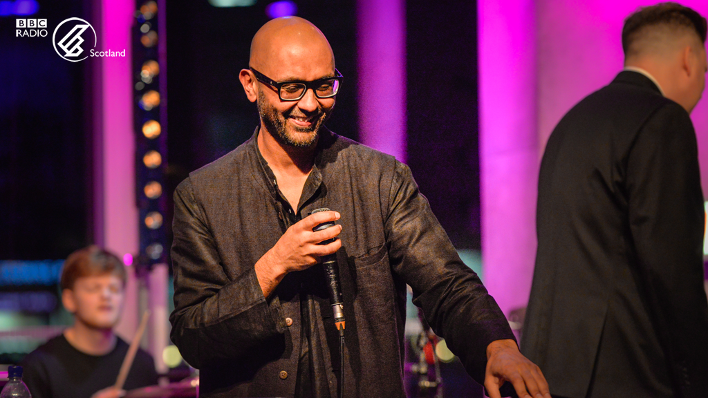 Jason Singh with the Jazz Orchestra at BBC Radio Scotland\'s Jazz Nights at the Quay, October 2018. Photograph by Karen Miller, courtesy of BBC Scotland