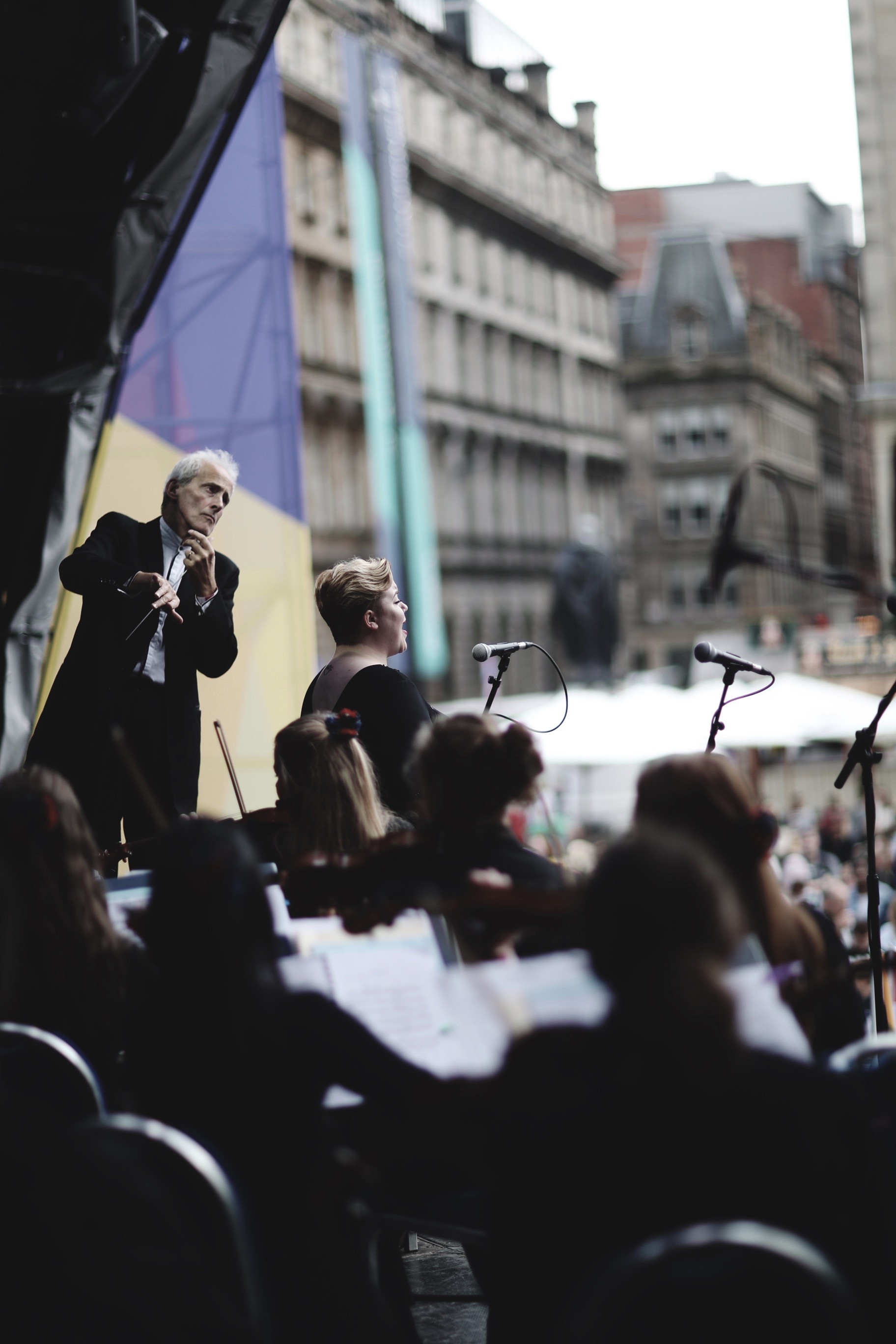 Conductor Paul Daniel on stage with Soprano Emma Mockett at Festival 2018 in Glasgow\'s George Square part of the European Championship Games cultural celebrations, August 2018.